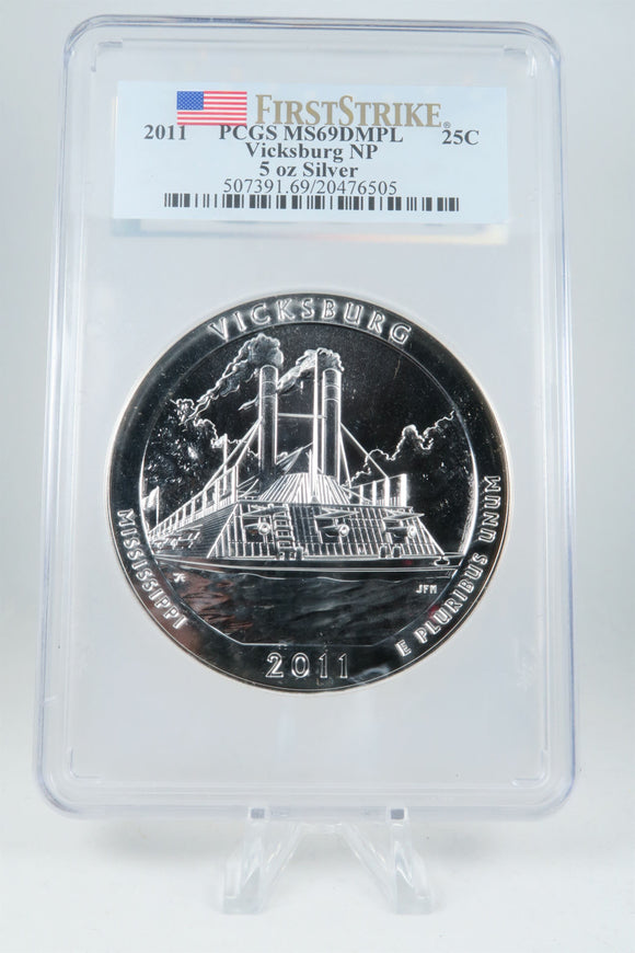 2011-P PCGS MS69DMPL Vicksburg NP 5 Oz Silver Coin 25C