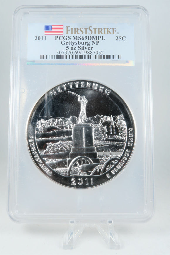 2011-P PCGS MS69DMPL Gettysberg NP 5 Oz Silver Coin 25C