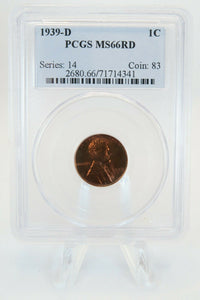 1939-D PCGS MS66RD Lincoln Wheat Cent Business Strike 1C