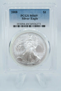 2008 PCGS MS69 American Silver Eagle Bullion Dollar Business Strike 1 oz $1