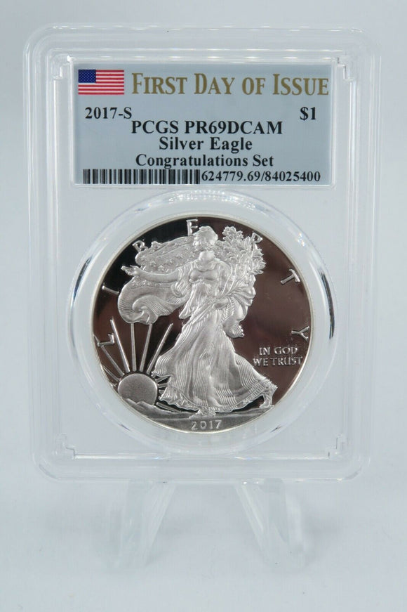 2017-S PCGS PR69DCAM American Silver Eagle Congratulations Set Proof $1