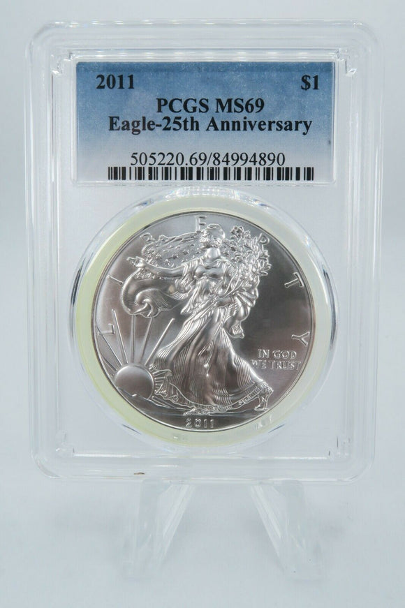 2011 PCGS MS69 American Silver Eagle 25th Anniversary Business Strike 1 oz $1